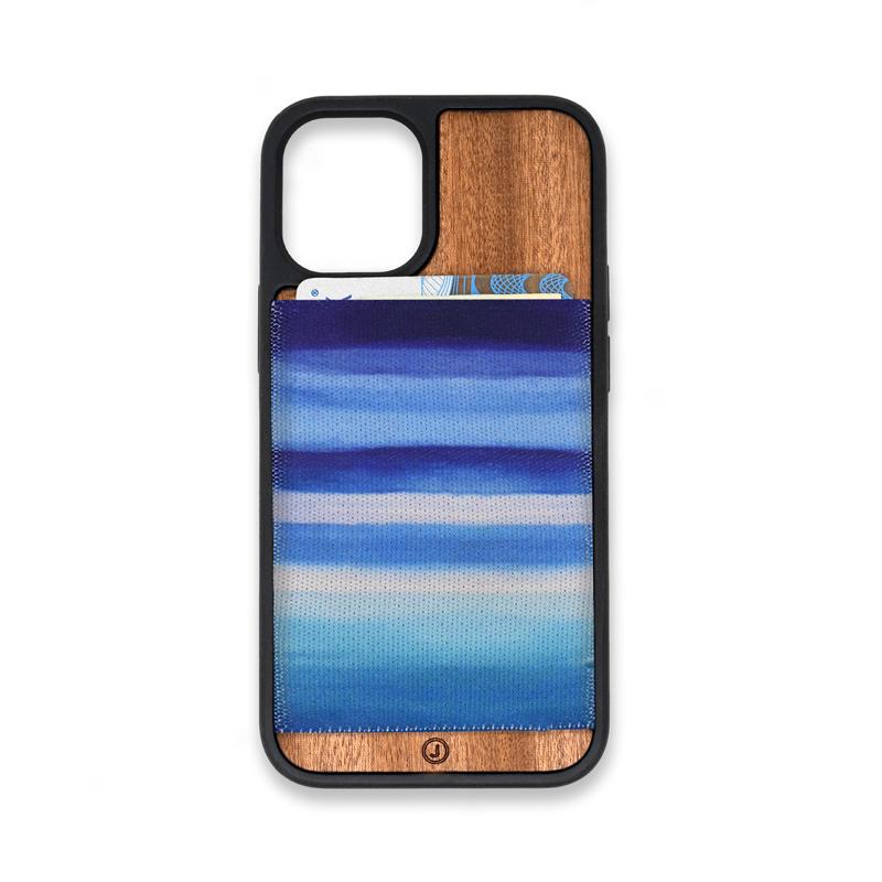 Brown wallet phone case in the Oceanica print.